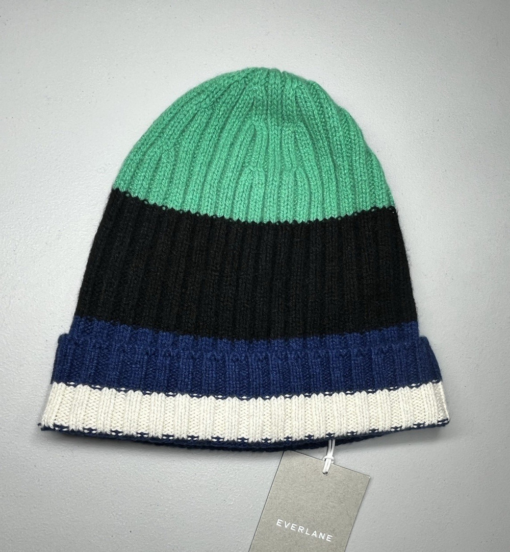 Everlane The Cashmere Beanie Hat OS Adult Colorblock Knit Ribbed